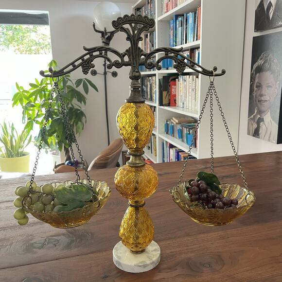 Vintage Amber Glass & Marble Scales of Justice - Picture 1 of 10